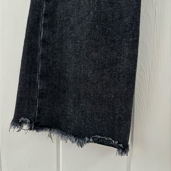 Stradivarius Wide Leg Cropped Denim Raw Hem Stone Wash Black High Rise Women 4 - Picture 10 of 12